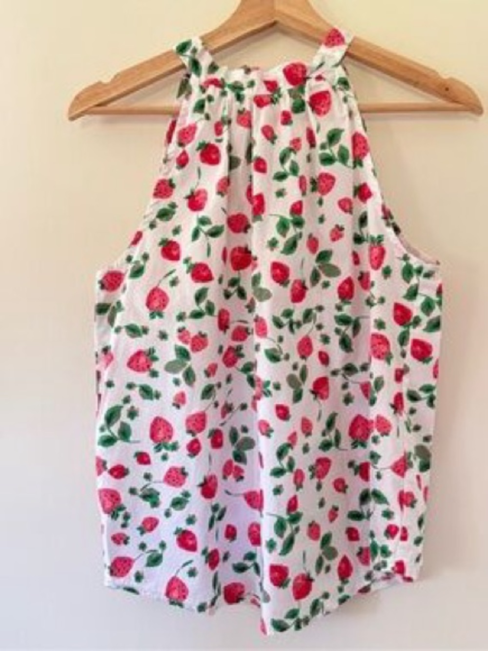 J. Crew White Strawberry Print Halter Top